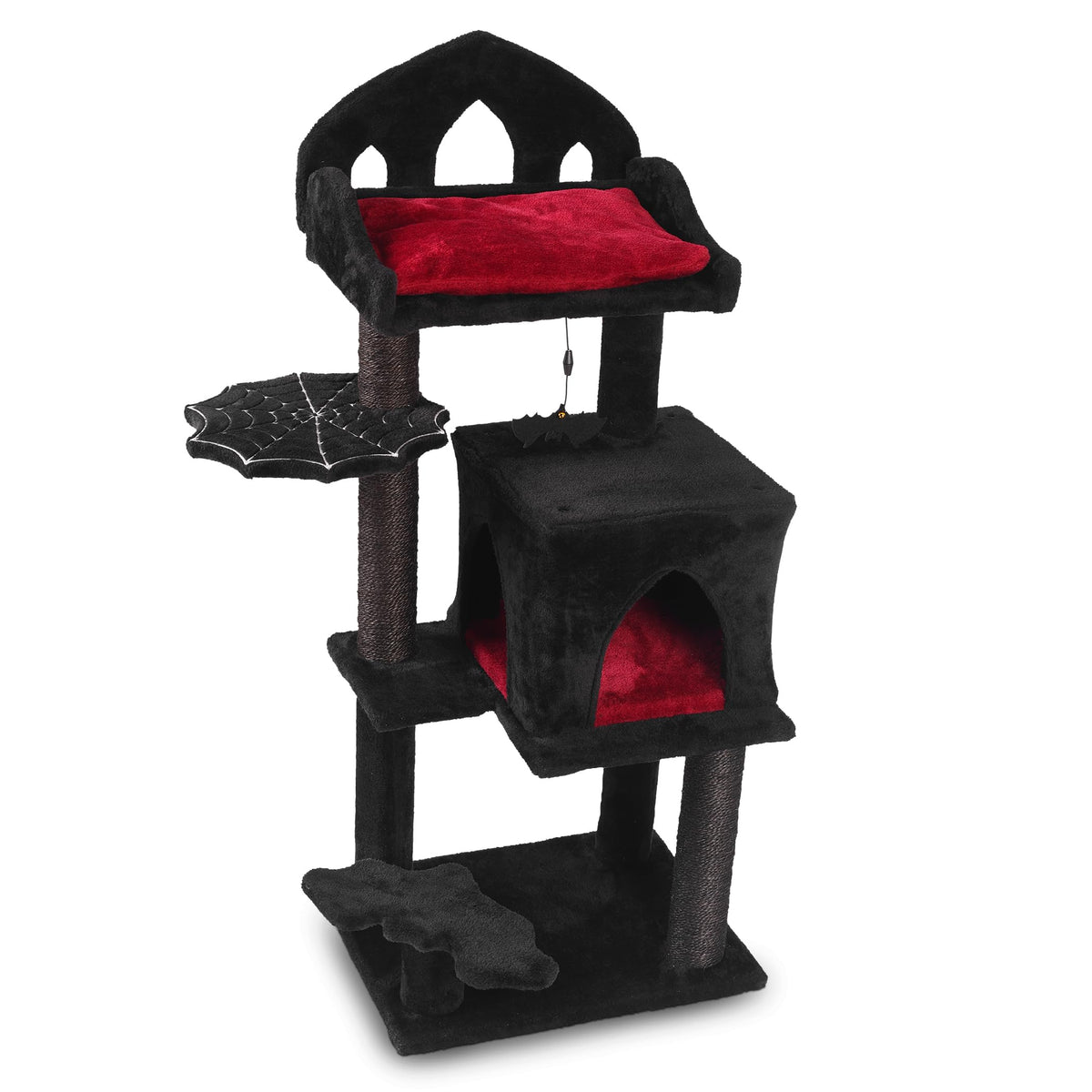THROONI Gothic Cat Tree - 40inch Goth Cat Tree with Throne Goth Bed Spacious Condo Spooky Hanging Bat and Durable Sisal Scratching Post - Elegant Black Cat Tree for Majestic Feline Rest